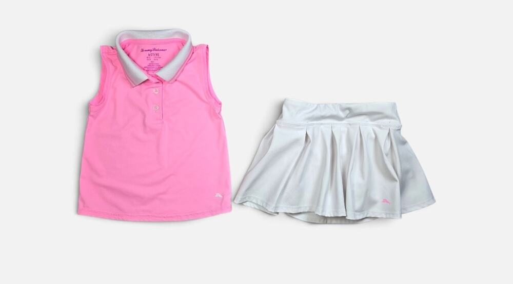 Tommy Bahama Active Girls Outfit Sleeveless Polo Shirt Matching Pleated Skort 2T